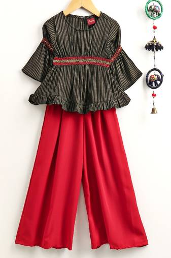 Striped Top With Palazzos- Black & Red