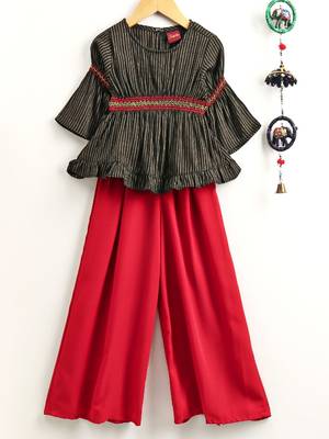 Striped Top With Palazzos- Black & Red 1