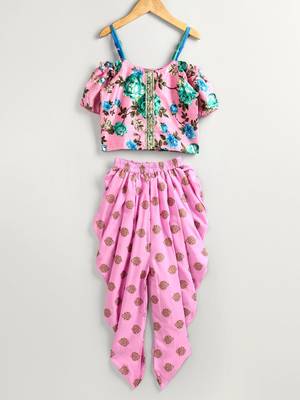 Printed Top With Printed Dhoti Pants - Pink 1