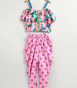 Printed Top With Printed Dhoti Pants - Pink