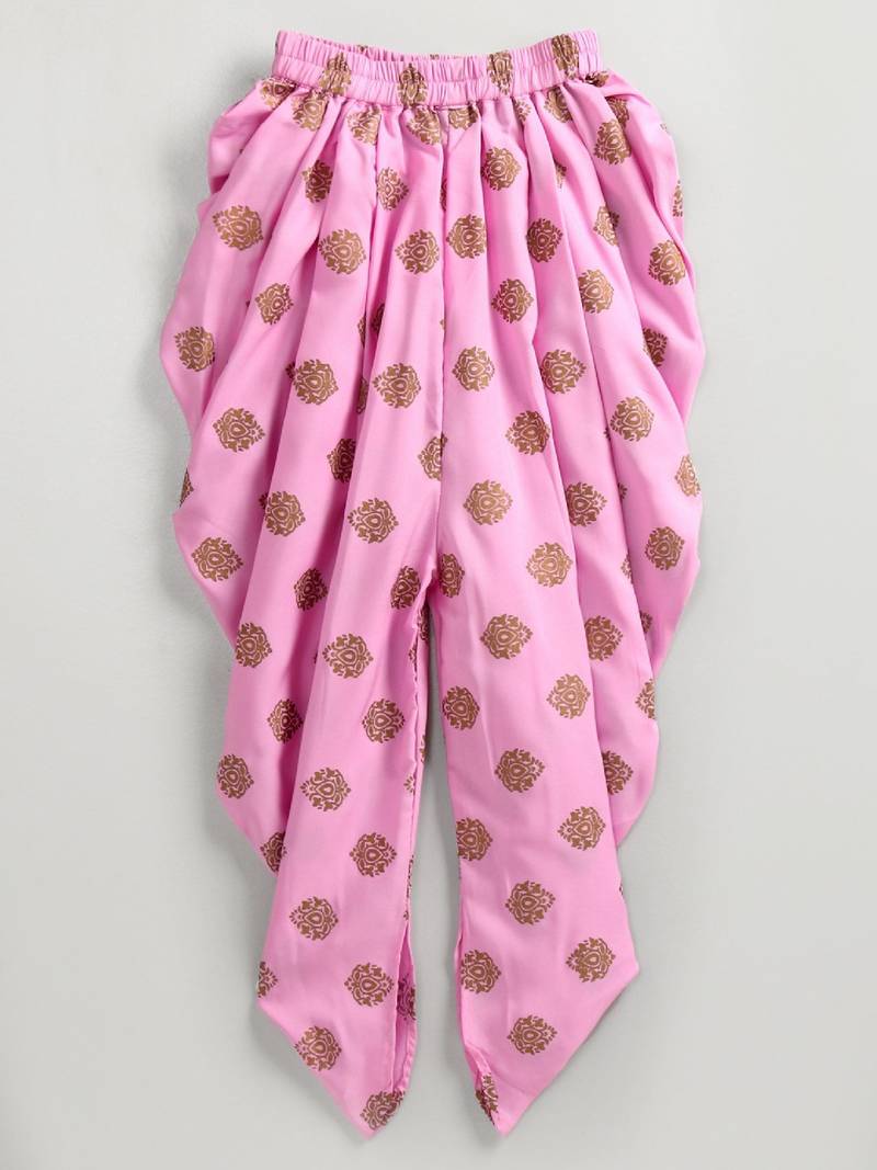 Printed Top With Printed Dhoti Pants - Pink