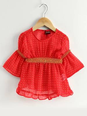 Three Quarter Sleeves Top With Dhoti Pants - Coral & Yellow 2