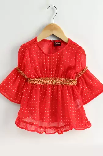 Three Quarter Sleeves Top With Dhoti Pants - Coral & Yellow