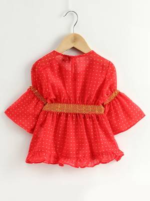 Three Quarter Sleeves Top With Dhoti Pants - Coral & Yellow 3