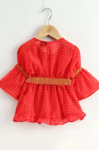 Three Quarter Sleeves Top With Dhoti Pants - Coral & Yellow