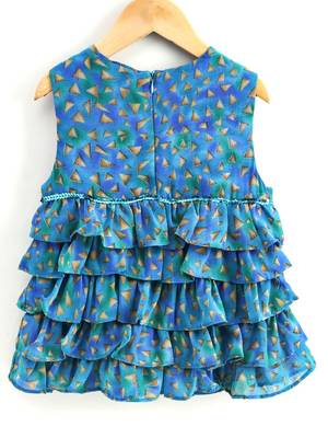 Printed Frill Top With Palazzos- Blue 3