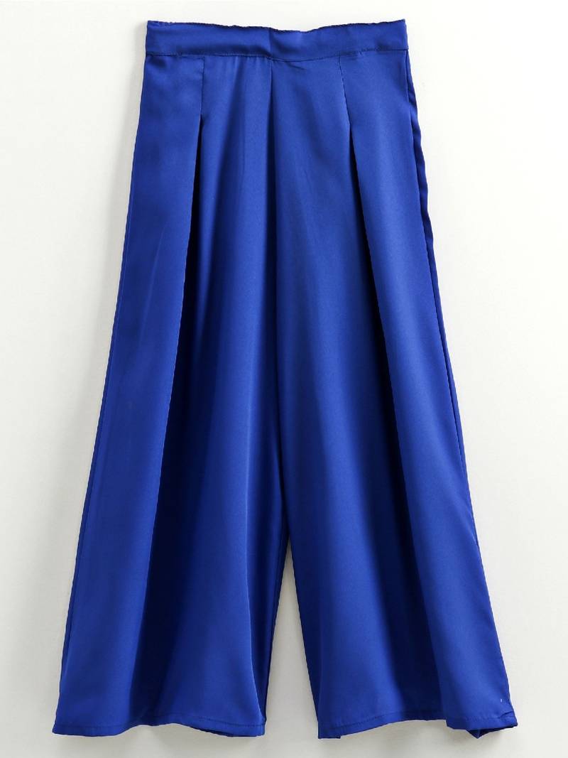 Printed Frill Top With Palazzos- Blue