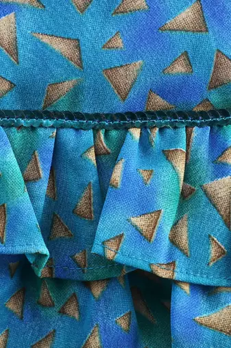 Printed Frill Top With Palazzos- Blue