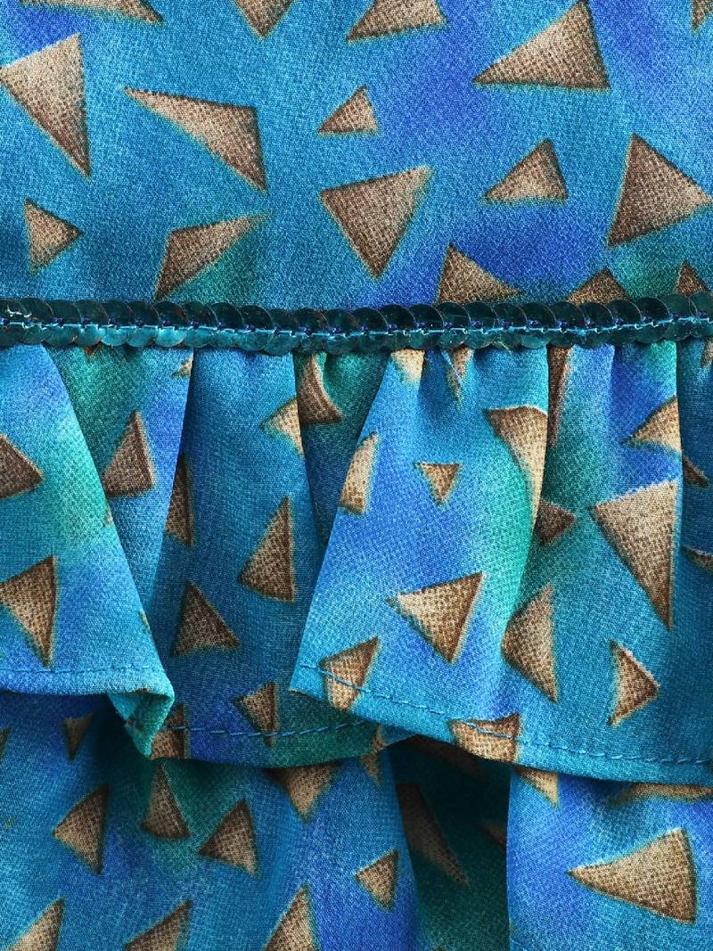 Printed Frill Top With Palazzos- Blue