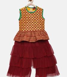 Embroidered Peplum Top With Sharara- Yellow & Maroon