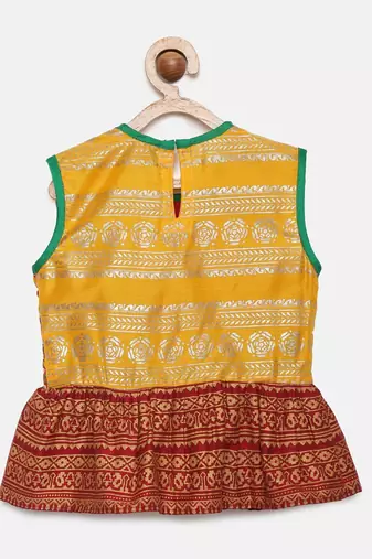 Embroidered Peplum Top With Sharara- Yellow & Maroon