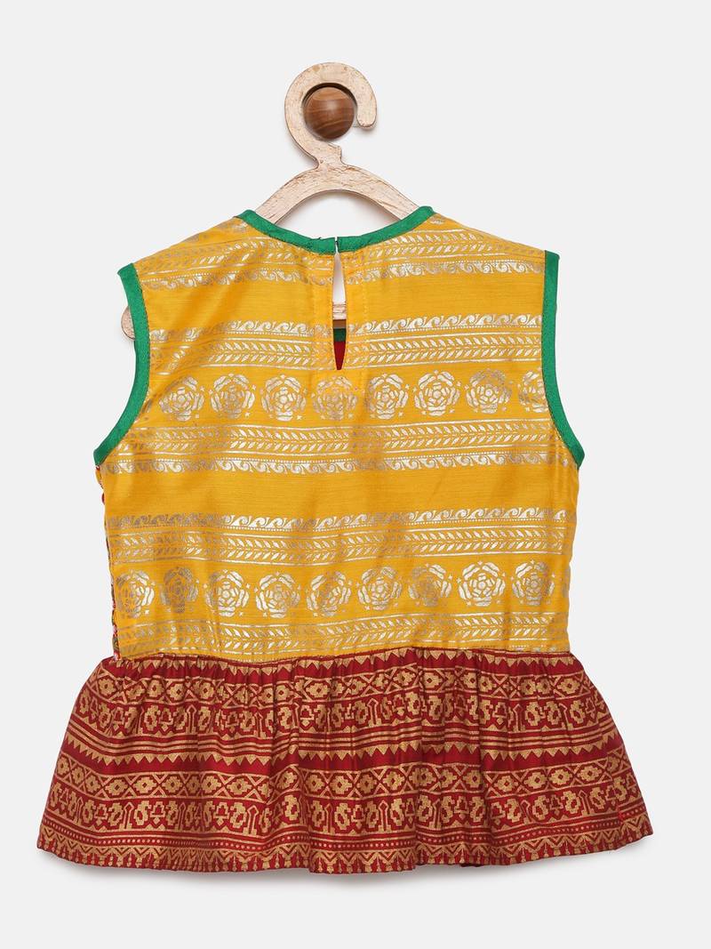 Embroidered Peplum Top With Sharara- Yellow & Maroon