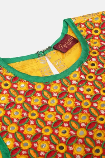 Embroidered Peplum Top With Sharara- Yellow & Maroon