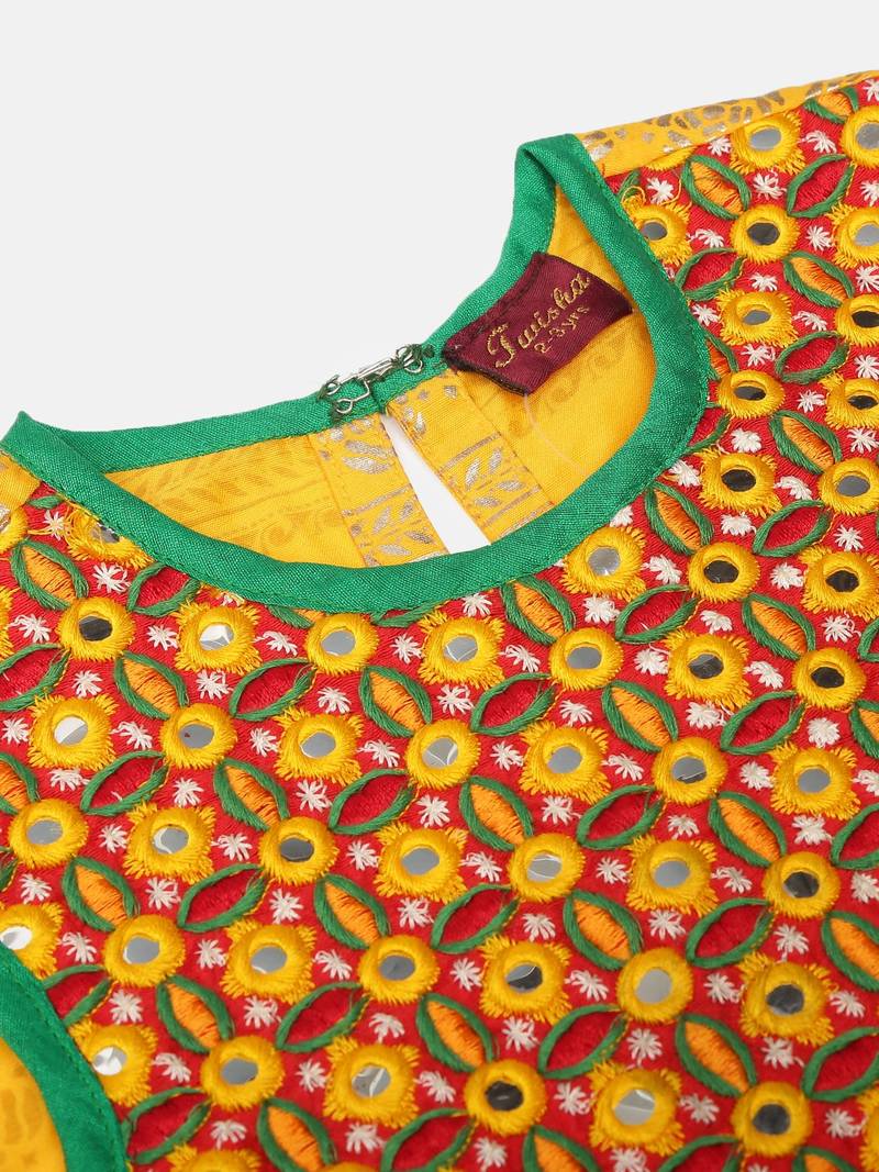 Embroidered Peplum Top With Sharara- Yellow & Maroon