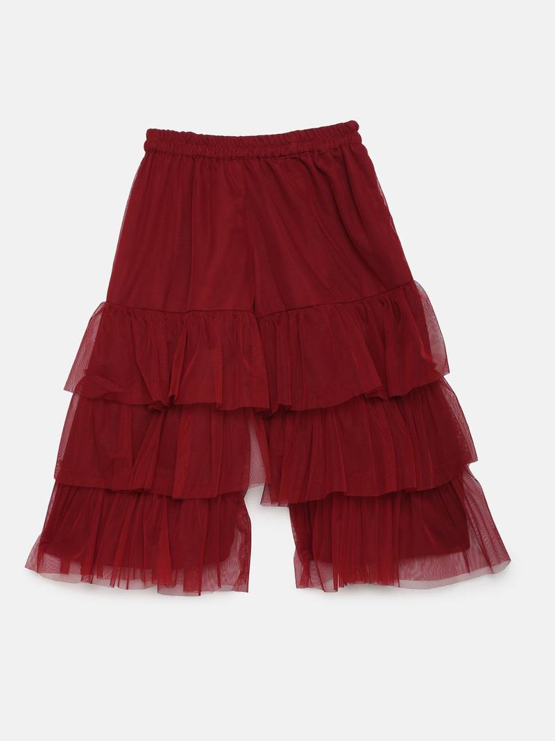 Embroidered Peplum Top With Sharara- Yellow & Maroon