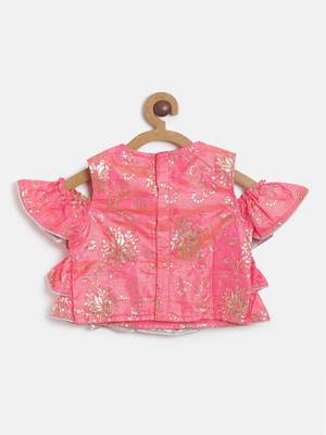 Self Design Cold Shoulder Top With Printed Dhoti Pants - Coral & Yellow 3