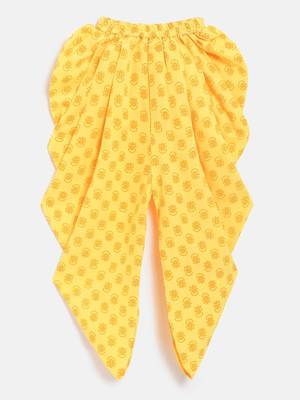 Self Design Cold Shoulder Top With Printed Dhoti Pants - Coral & Yellow 4