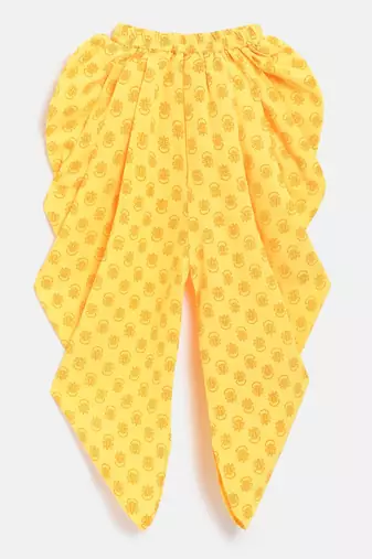 Self Design Cold Shoulder Top With Printed Dhoti Pants - Coral & Yellow