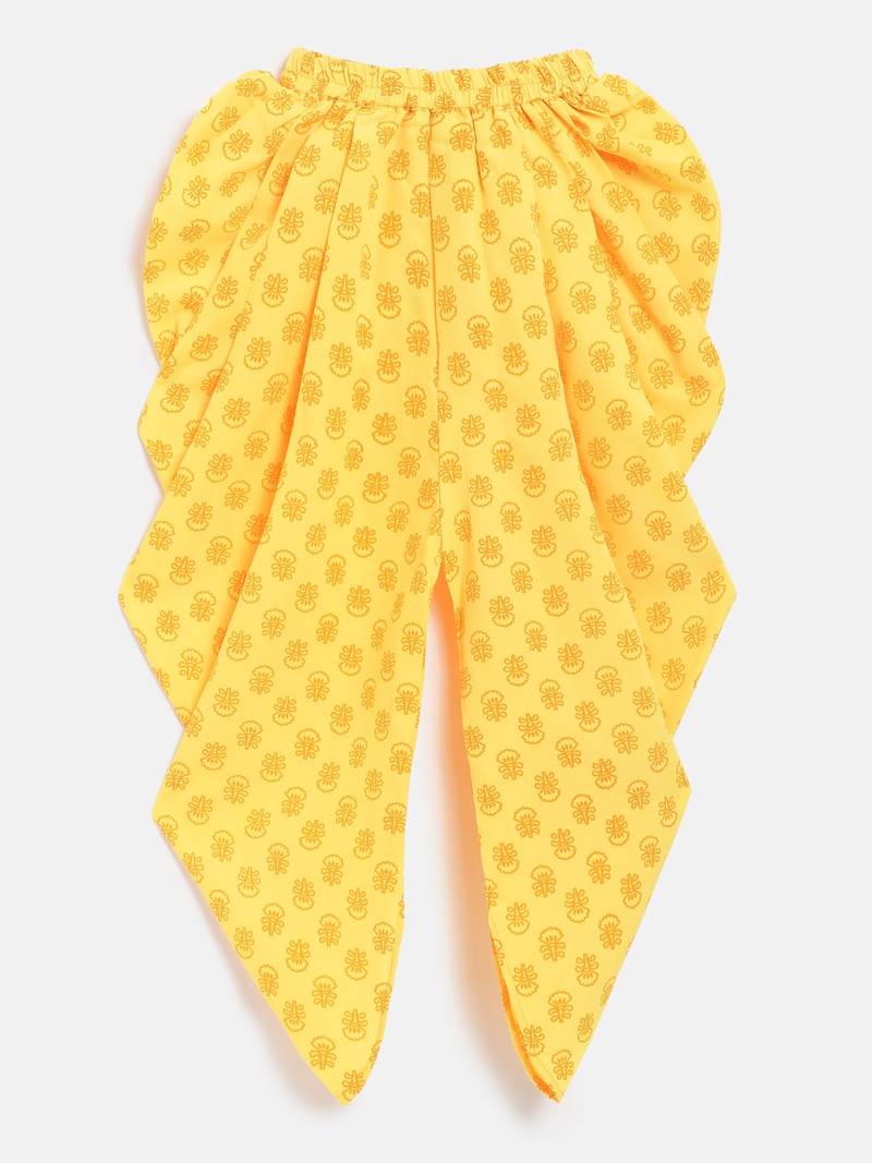 Self Design Cold Shoulder Top With Printed Dhoti Pants - Coral & Yellow