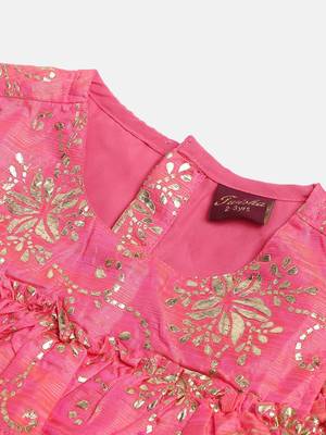 Self Design Cold Shoulder Top With Printed Dhoti Pants - Coral & Yellow 5