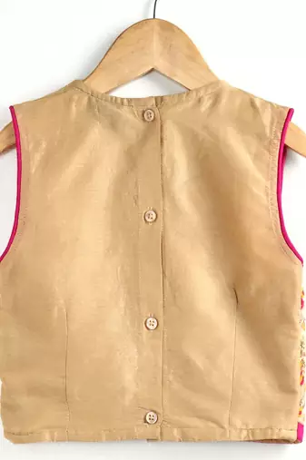 Embroidered Top With Printed Dhoti Pants - Beige & Pink