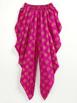 Embroidered Top With Printed Dhoti Pants - Beige & Pink 5