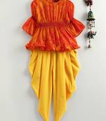 Printed Top With Dhoti Pants - Orange & Yellow