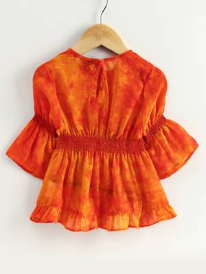 Printed Top With Dhoti Pants - Orange & Yellow 3