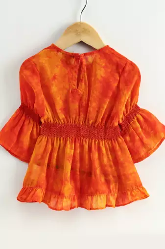 Printed Top With Dhoti Pants - Orange & Yellow