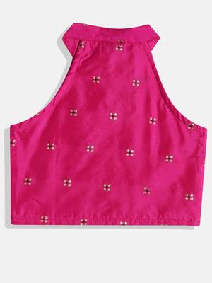 Self Designtop With Printed Dhoti Pants- Pink & Yellow 2