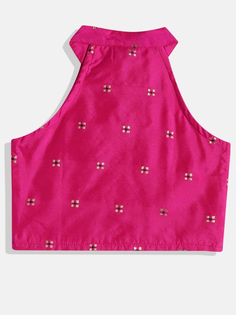 Self Designtop With Printed Dhoti Pants- Pink & Yellow