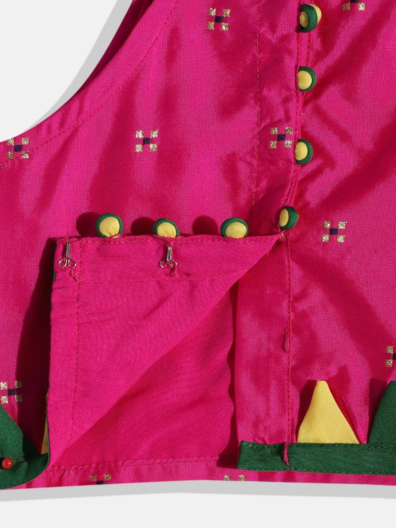 Self Designtop With Printed Dhoti Pants- Pink & Yellow