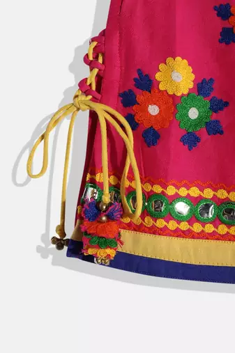 Embroidered Kurta With Printed Dhoti Pants- Pink & Green
