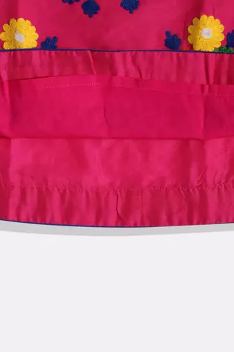 Embroidered Kurta With Printed Dhoti Pants- Pink & Green