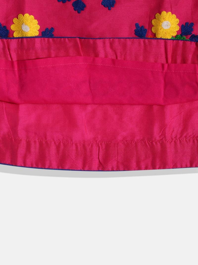 Embroidered Kurta With Printed Dhoti Pants- Pink & Green