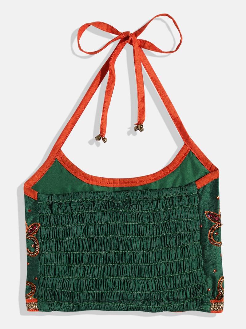 Embroidered Top With Dhoti Pants- Green & Magenta