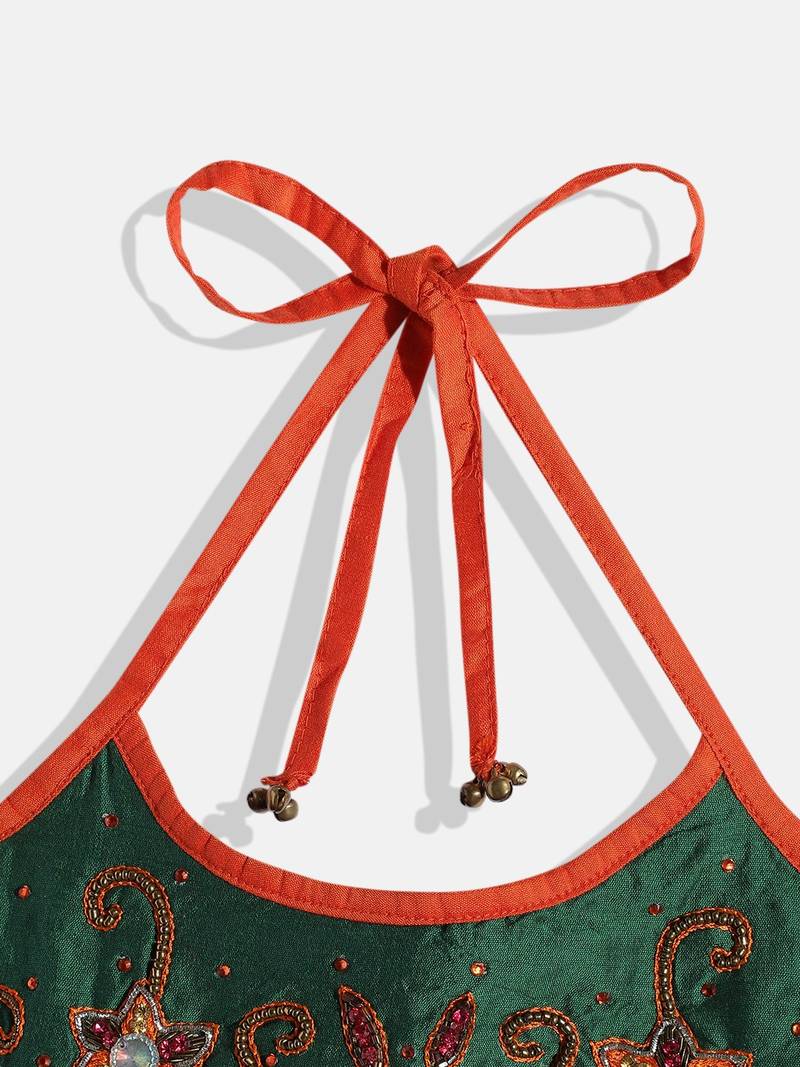 Embroidered Top With Dhoti Pants- Green & Magenta