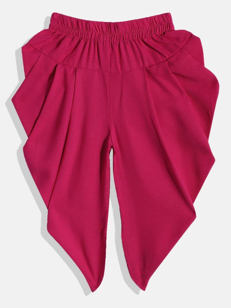 Embroidered Top With Dhoti Pants- Green & Magenta