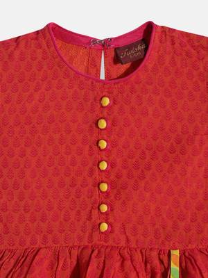 Twsiha Girls Jaquard Peplum Top With Printed Dhoti Pants- Red & Yellow 3