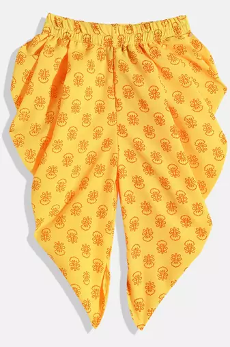 Twsiha Girls Jaquard Peplum Top With Printed Dhoti Pants- Red & Yellow