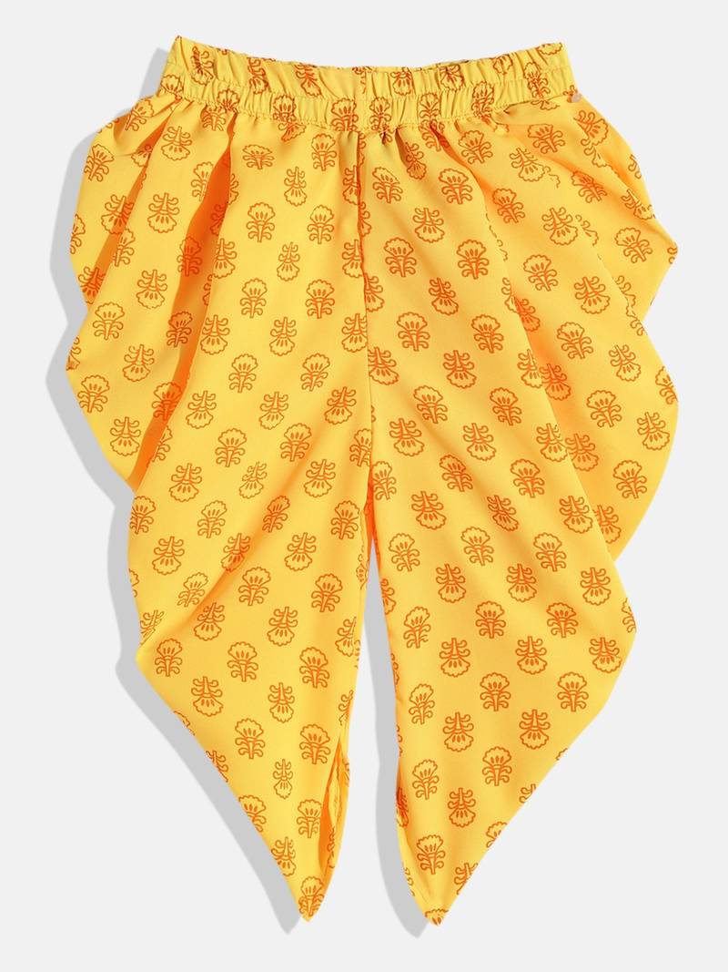 Twsiha Girls Jaquard Peplum Top With Printed Dhoti Pants- Red & Yellow