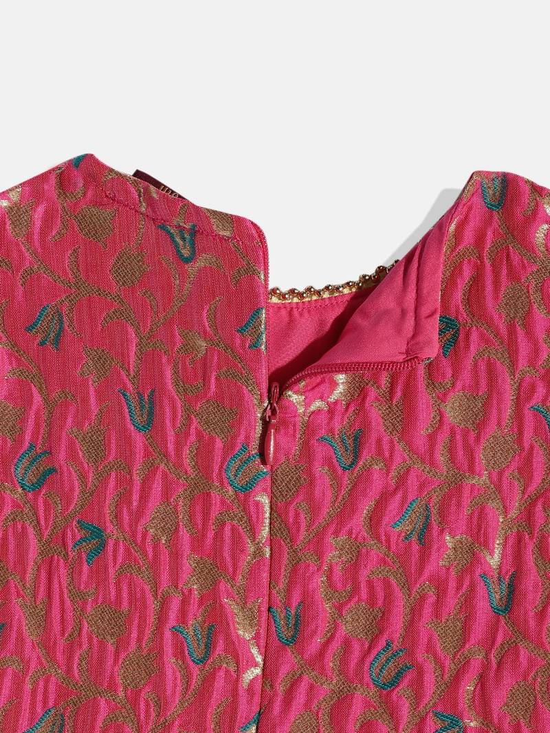 Twsiha Girls Self Design Peplum Top With Printed Dhoti Pants- Pink & Green