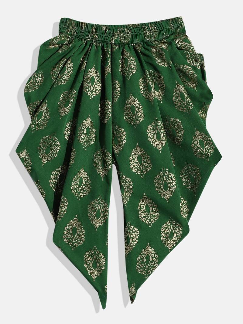 Twsiha Girls Self Design Peplum Top With Printed Dhoti Pants- Pink & Green