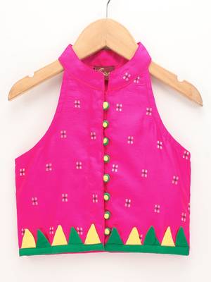 Self Design Top With Printed Dhoti Pants- Pink & Green 2