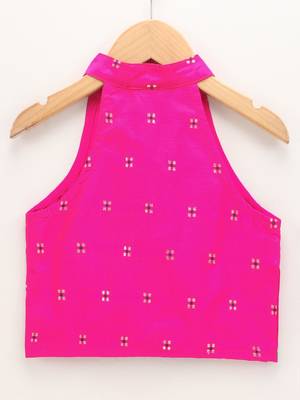 Self Design Top With Printed Dhoti Pants- Pink & Green 3