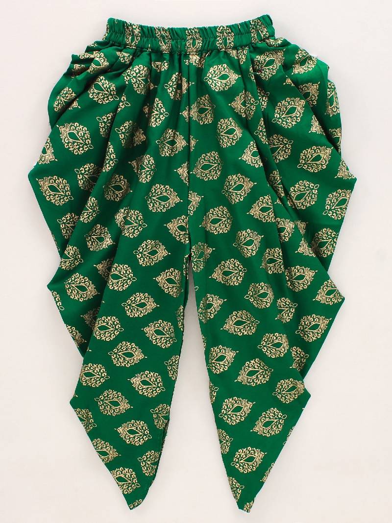 Self Design Top With Printed Dhoti Pants- Pink & Green