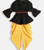 Striped Top With Printed Dhoti Pants- Black & Yellow