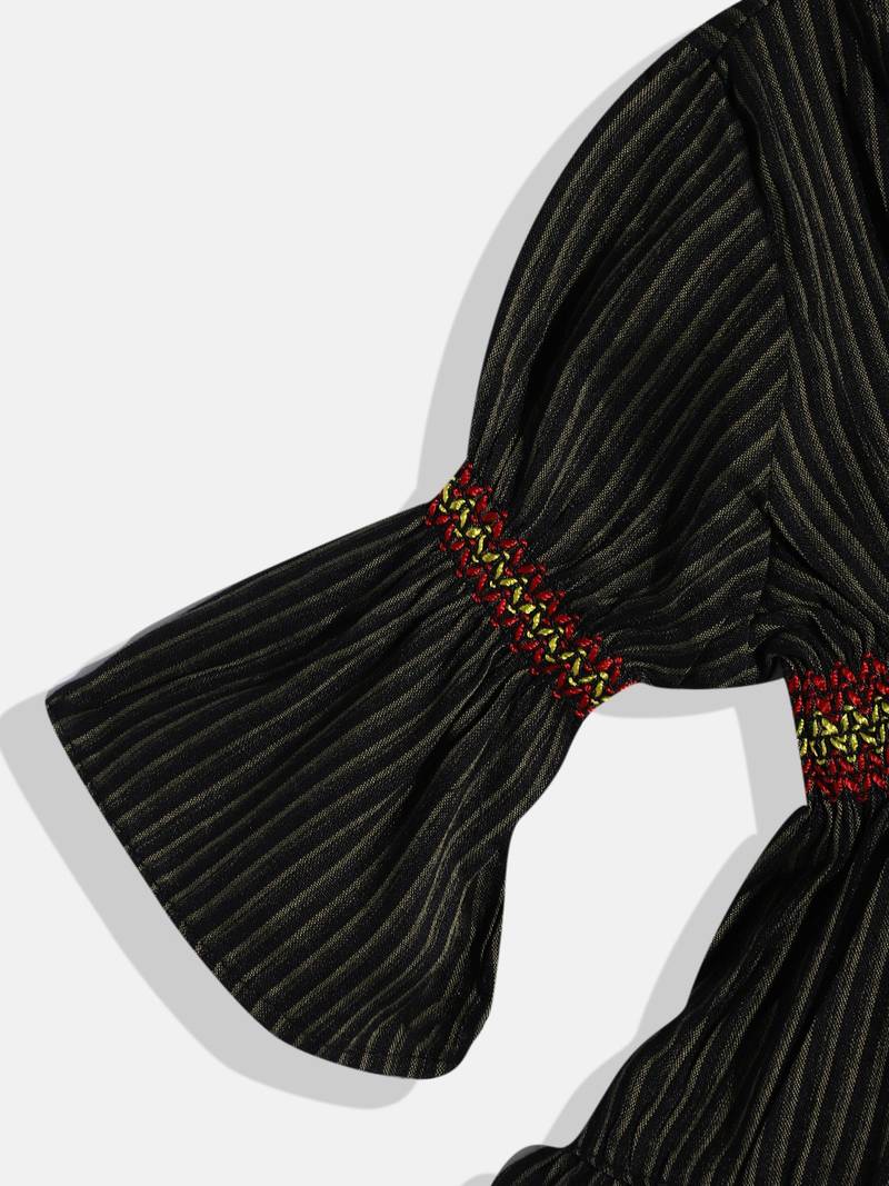 Striped Top With Printed Dhoti Pants- Black & Yellow
