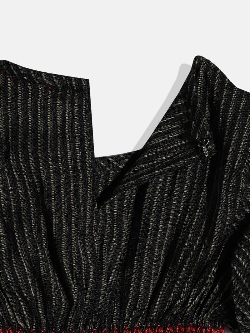 Striped Top With Printed Dhoti Pants- Black & Yellow