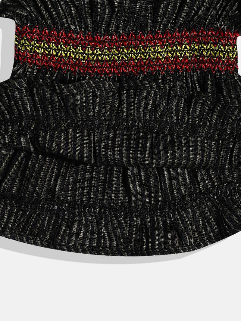 Striped Top With Printed Dhoti Pants- Black & Yellow